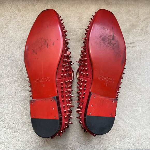 Ferucci Red Spike Rivet Flat Slip On Loafers Men 13 Art To Wear Slipper Bling - Picture 13 of 15